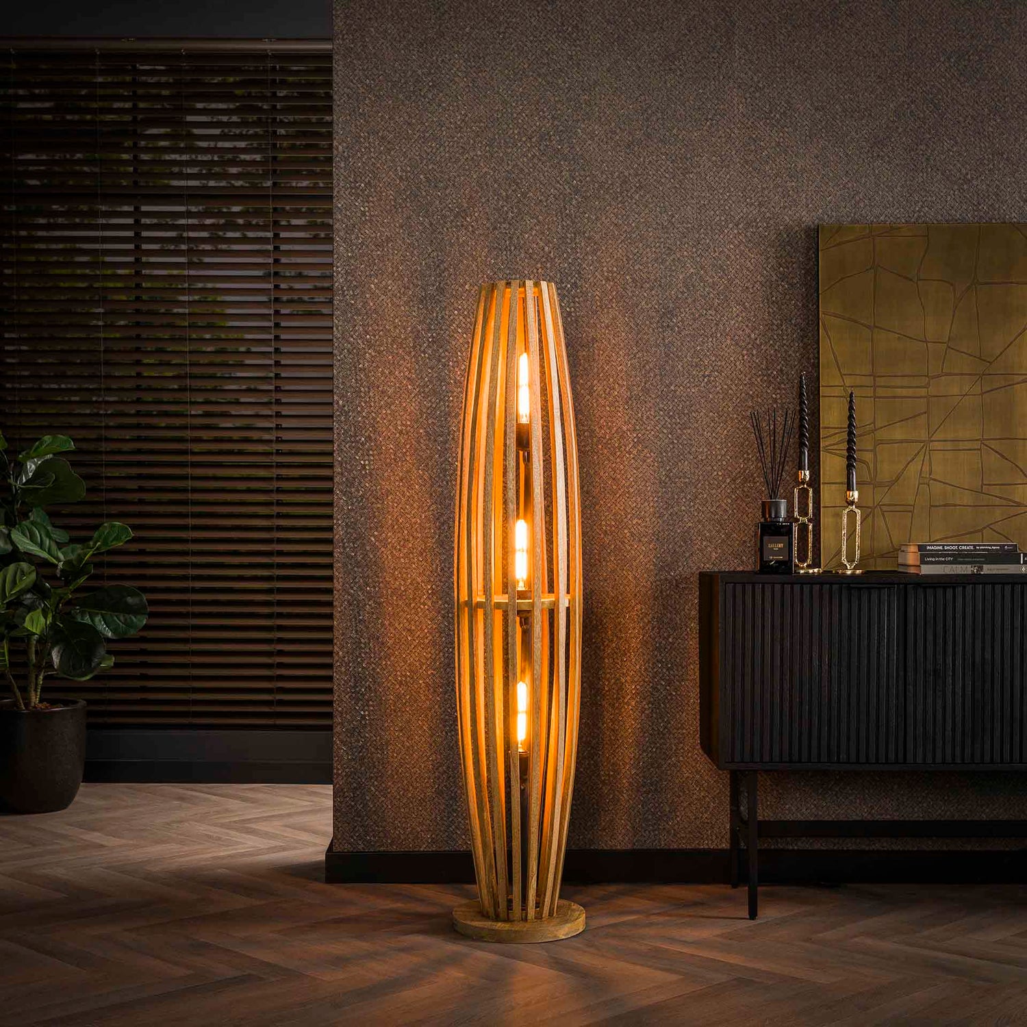 Vloerlamp met 3 Lampen orbit L - 145x28x28 cm - Naturel - Mango