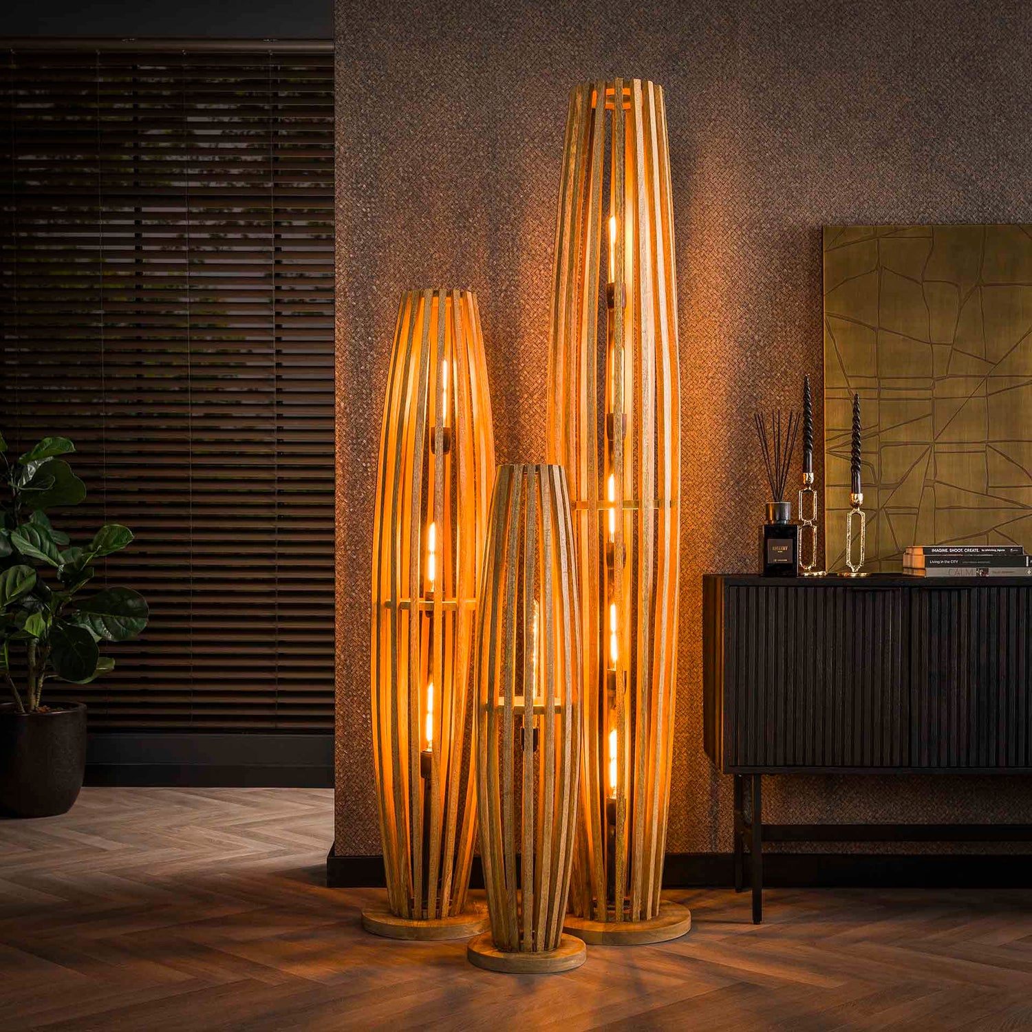 Vloerlamp met 3 Lampen orbit L - 145x28x28 cm - Naturel - Mango