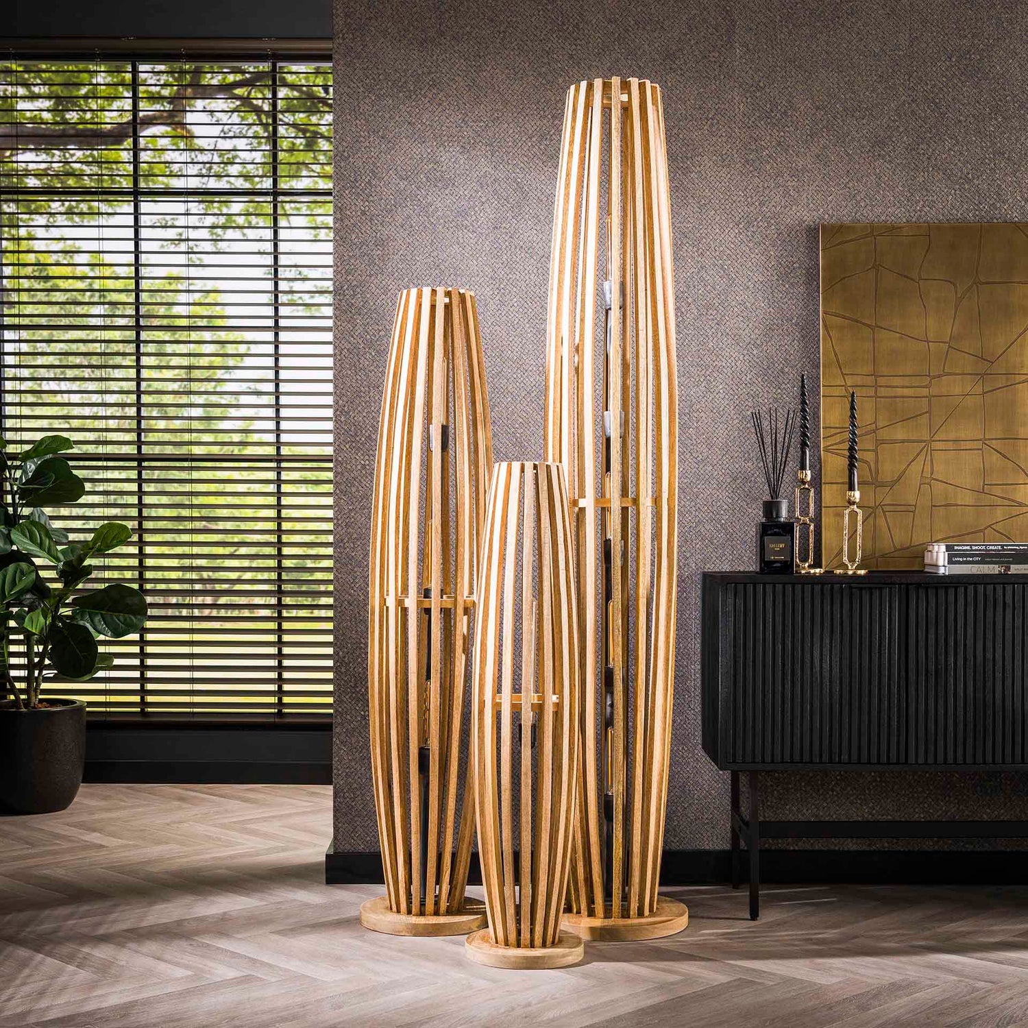 Vloerlamp met 3 Lampen orbit L - 145x28x28 cm - Naturel - Mango