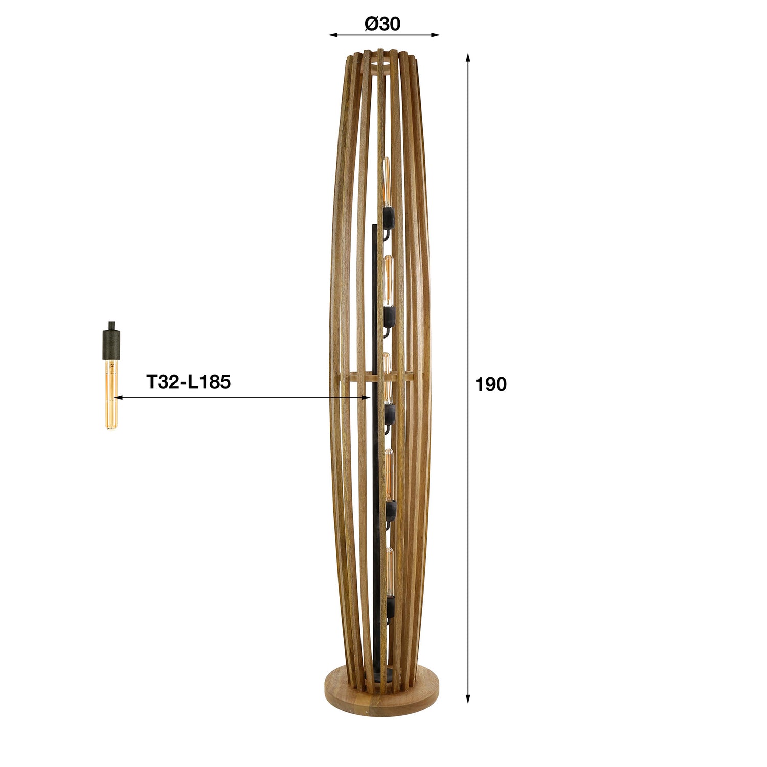 Vloerlamp 5L Orbit XL - 190x30x30 cm - Mango Naturel