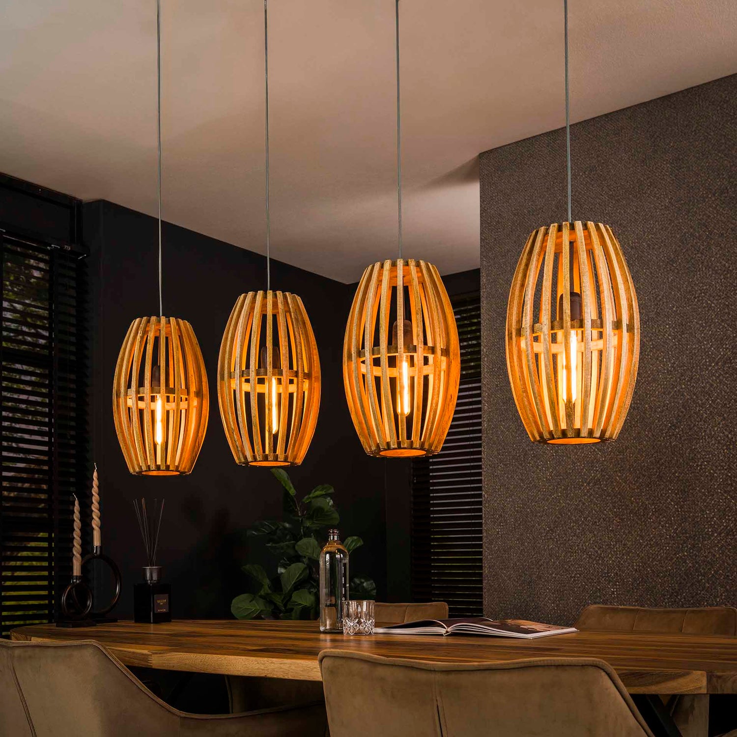 Hanglamp met 4 Lampen Orbit - 135x25x150 cm - Naturel - Mango
