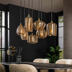 Hanglamp met 7 Lampen Stripe Glass - 93x40x150 cm - Amber - Glas