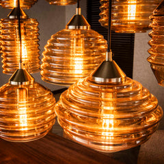 Hanglamp met 15 Lampen Rib Glass - 155x60x150 cm - Amber - Glas