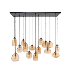 Hanglamp met 15 Lampen Rib Glass - 155x60x150 cm - Amber - Glas