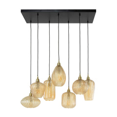 Hanglamp met 7 Lampen V-shape Pattern Mix - 95x38x150 cm - Amber - Glas