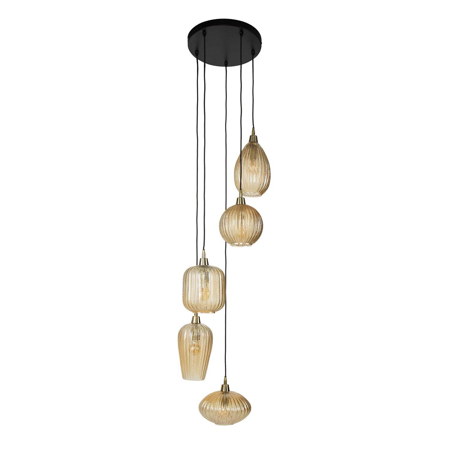 Hanglamp met 5 lampen V-shape pattern getrapt - 40x40x180 cm - Amber - Glas