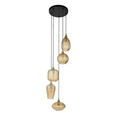 Hanglamp met 5 lampen V-shape pattern getrapt - 40x40x180 cm - Amber - Glas