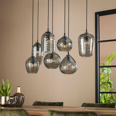 Hanglamp met 7 Lampen Hexagon Mix - 90x30x150 cm - Smoke Grey - Glas