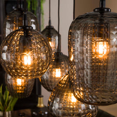 Hanglamp met 7 Lampen Hexagon Mix - 90x30x150 cm - Smoke Grey - Glas