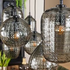 Hanglamp met 7 Lampen Hexagon Mix - 90x30x150 cm - Smoke Grey - Glas