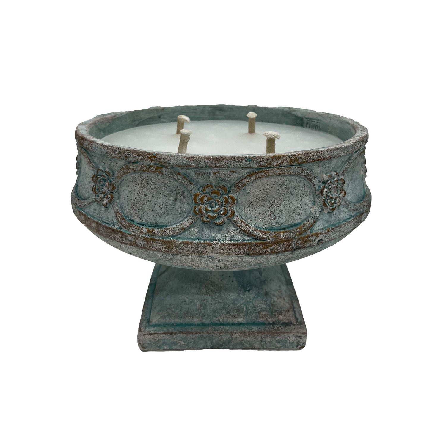 Artas Blue Cement Candle On Solid Stand Round L