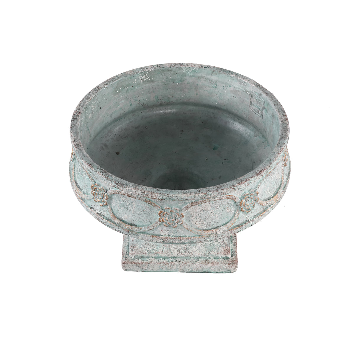 Artas Blue Cement Candle On Solid Stand Round L