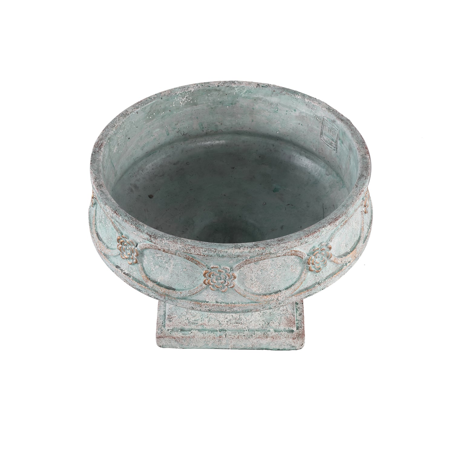 Artas Blue Cement Candle On Solid Stand Round L