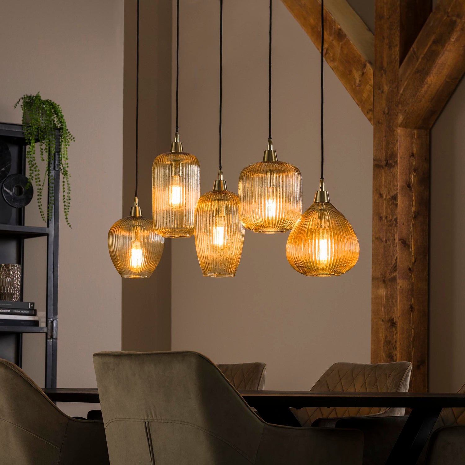 Hanglamp met 5 Lampen Stripe Glass Mix - 120x20x150 cm - Amber - Glas