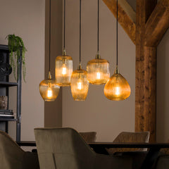 Hanglamp met 5 Lampen Stripe Glass Mix - 120x20x150 cm - Amber - Glas