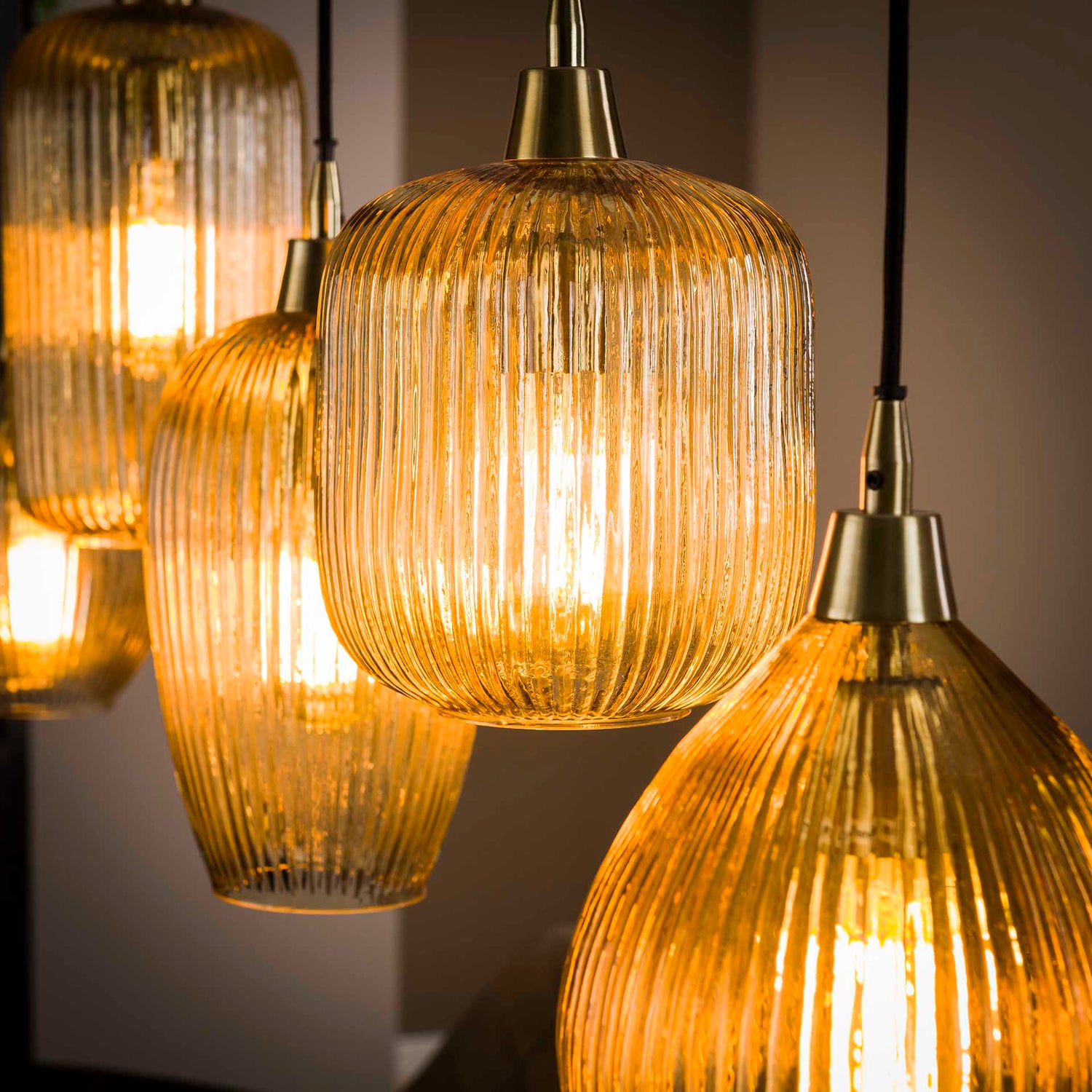 Hanglamp met 5 Lampen Stripe Glass Mix - 120x20x150 cm - Amber - Glas