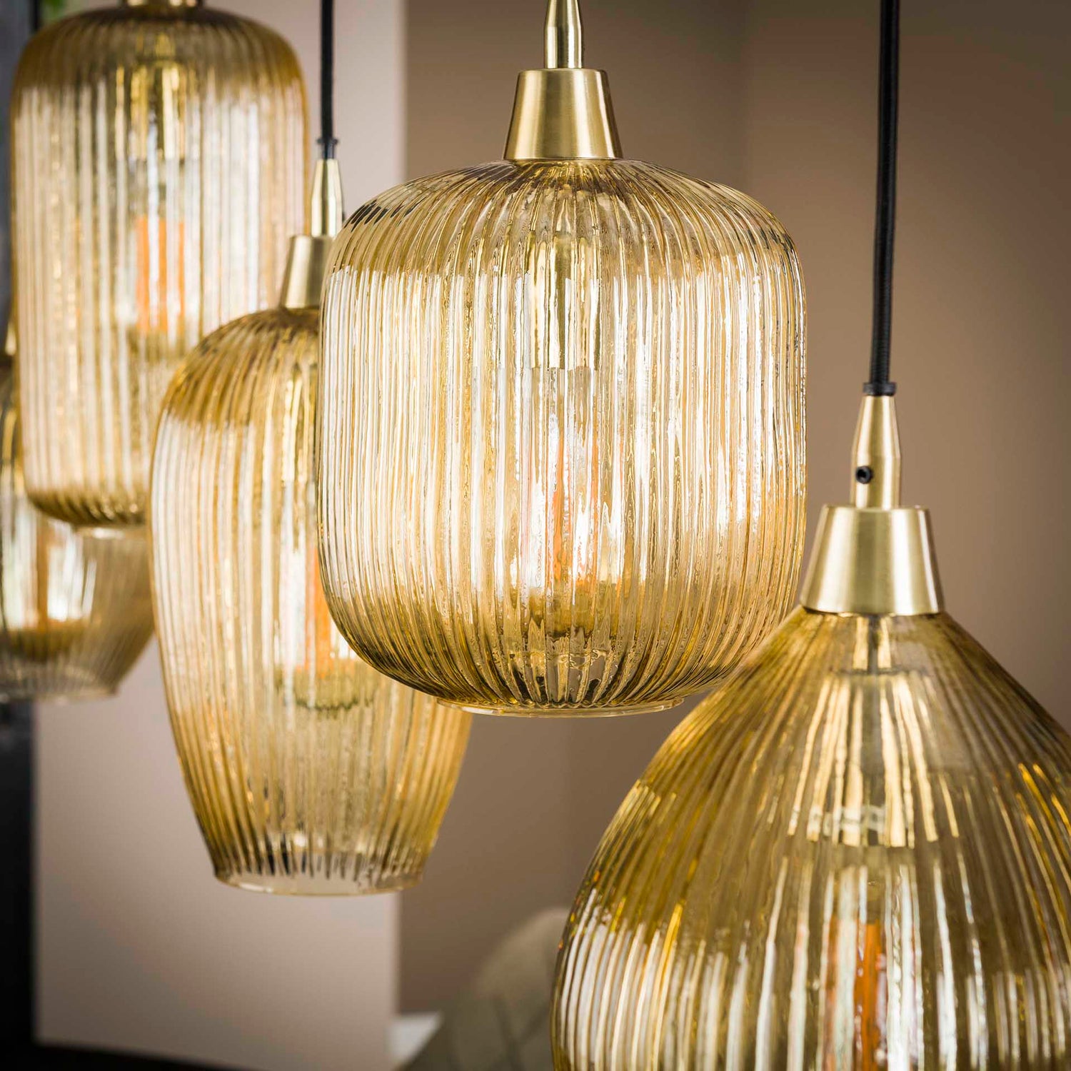 Hanglamp met 5 Lampen Stripe Glass Mix - 120x20x150 cm - Amber - Glas