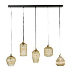 Hanglamp met 5 Lampen Stripe Glass Mix - 120x20x150 cm - Amber - Glas