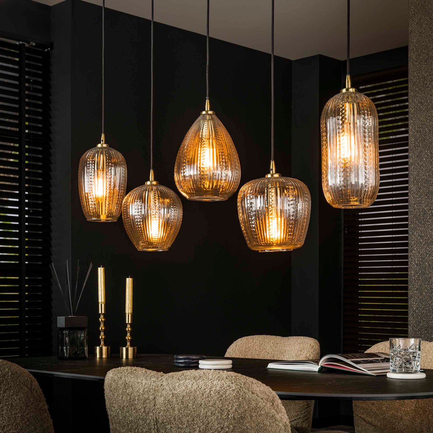 Hanglamp met 5 Lampen Diamond Grain Mix - 120x20x150 cm - Diamond - Glas