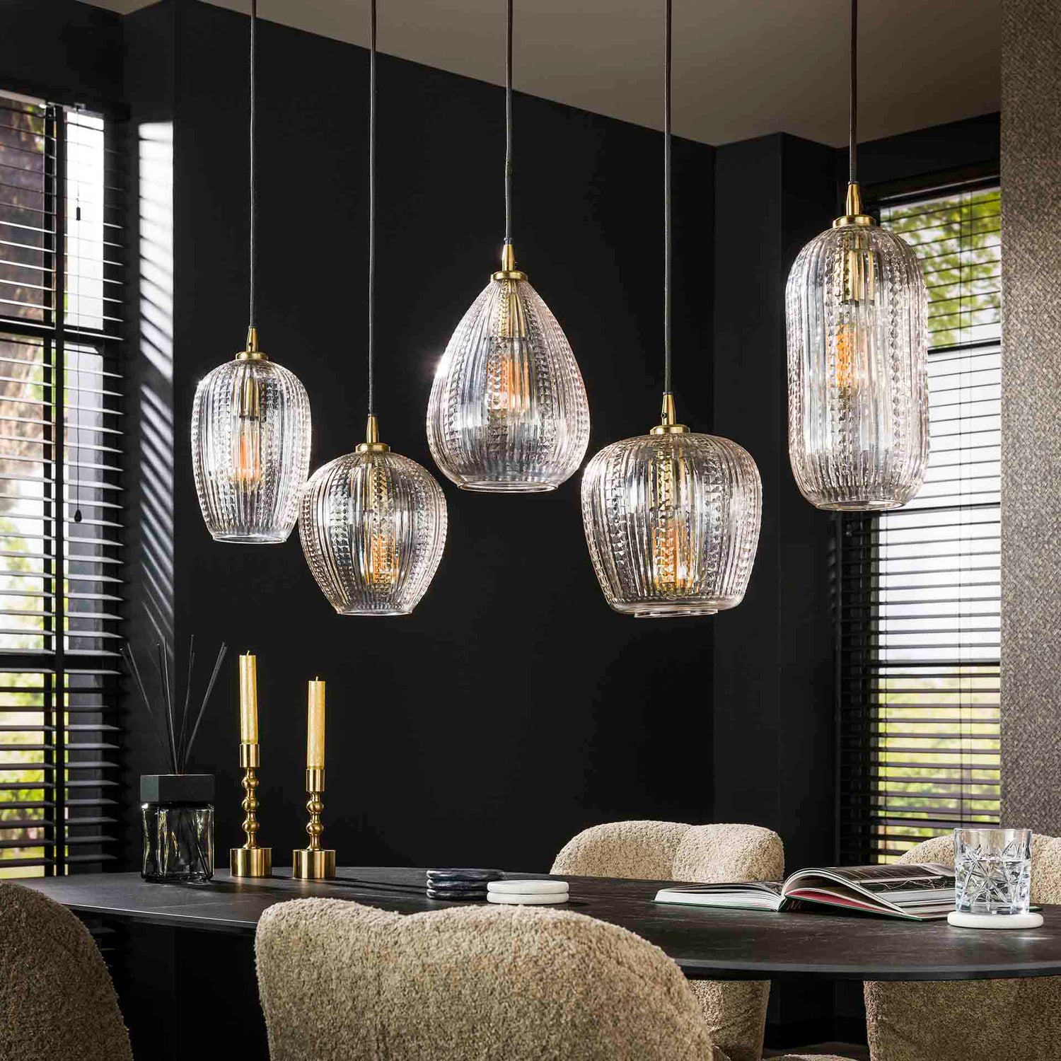 Hanglamp met 5 Lampen Diamond Grain Mix - 120x20x150 cm - Diamond - Glas
