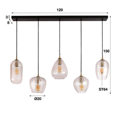 Hanglamp met 5 Lampen Diamond Grain Mix - 120x20x150 cm - Diamond - Glas