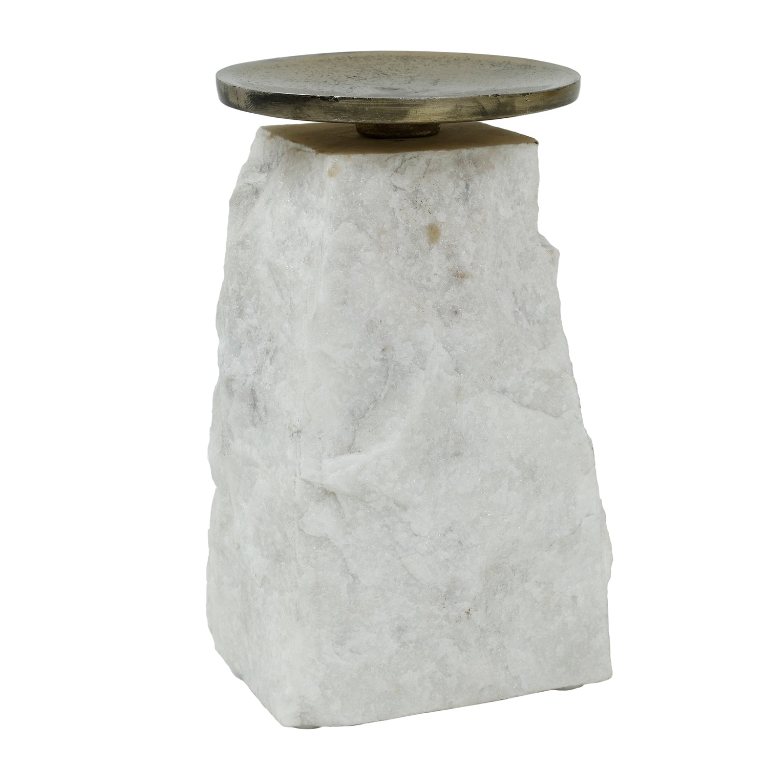 Nimo White Marble Candleholder Antique Gold Top L
