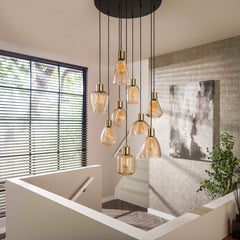 Hanglamp met 9 Lampen Leaf Getrapt - 60x60x180 cm - Amber - Glas