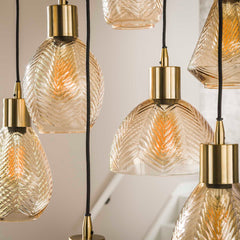 Hanglamp met 9 Lampen Leaf Getrapt - 60x60x180 cm - Amber - Glas