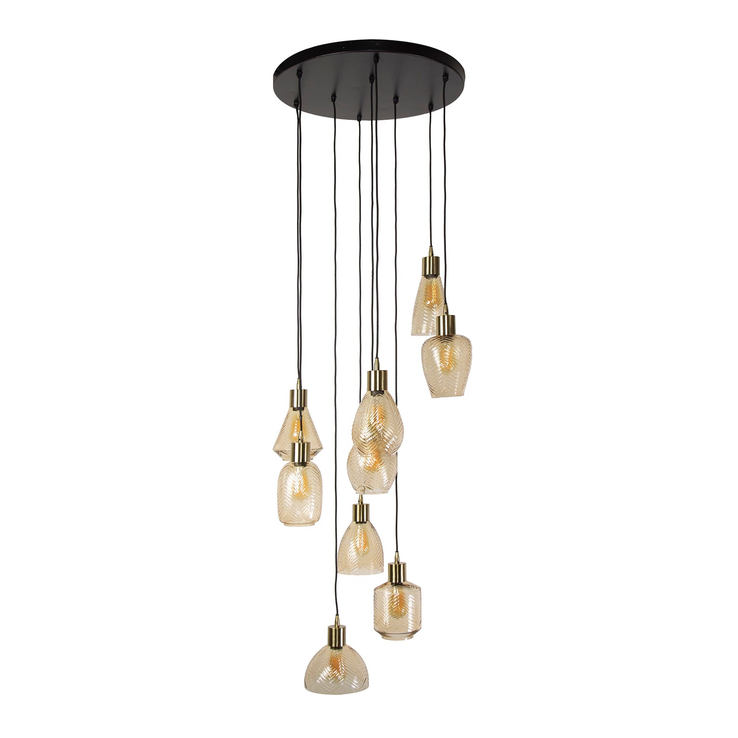 Hanglamp met 9 Lampen Leaf Getrapt - 60x60x180 cm - Amber - Glas