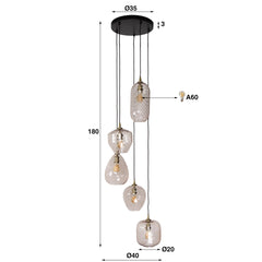 Hanglamp met 5 lampen Patch Pattern Getrapt - 40x40x180 cm - Diamond - Glas