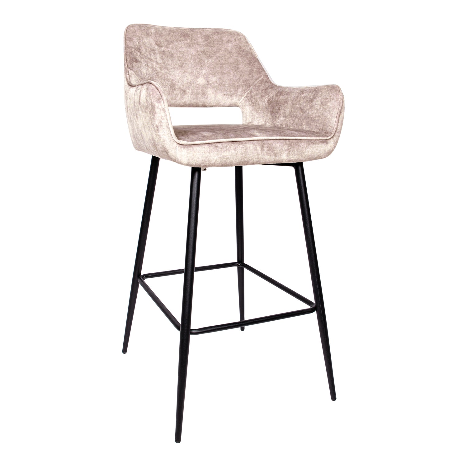 Fallon Velvet Khaki Bar Stool Black Metal Leg KD (set of 2)