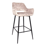 Fallon Velvet Khaki Bar Stool Black Metal Leg KD (set of 2)