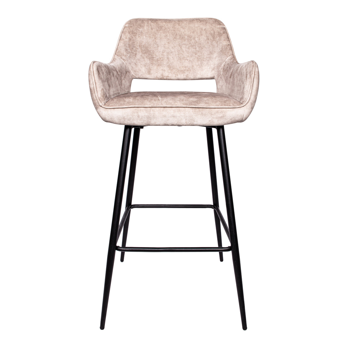 Fallon Velvet Khaki Bar Stool Black Metal Leg KD (set of 2)