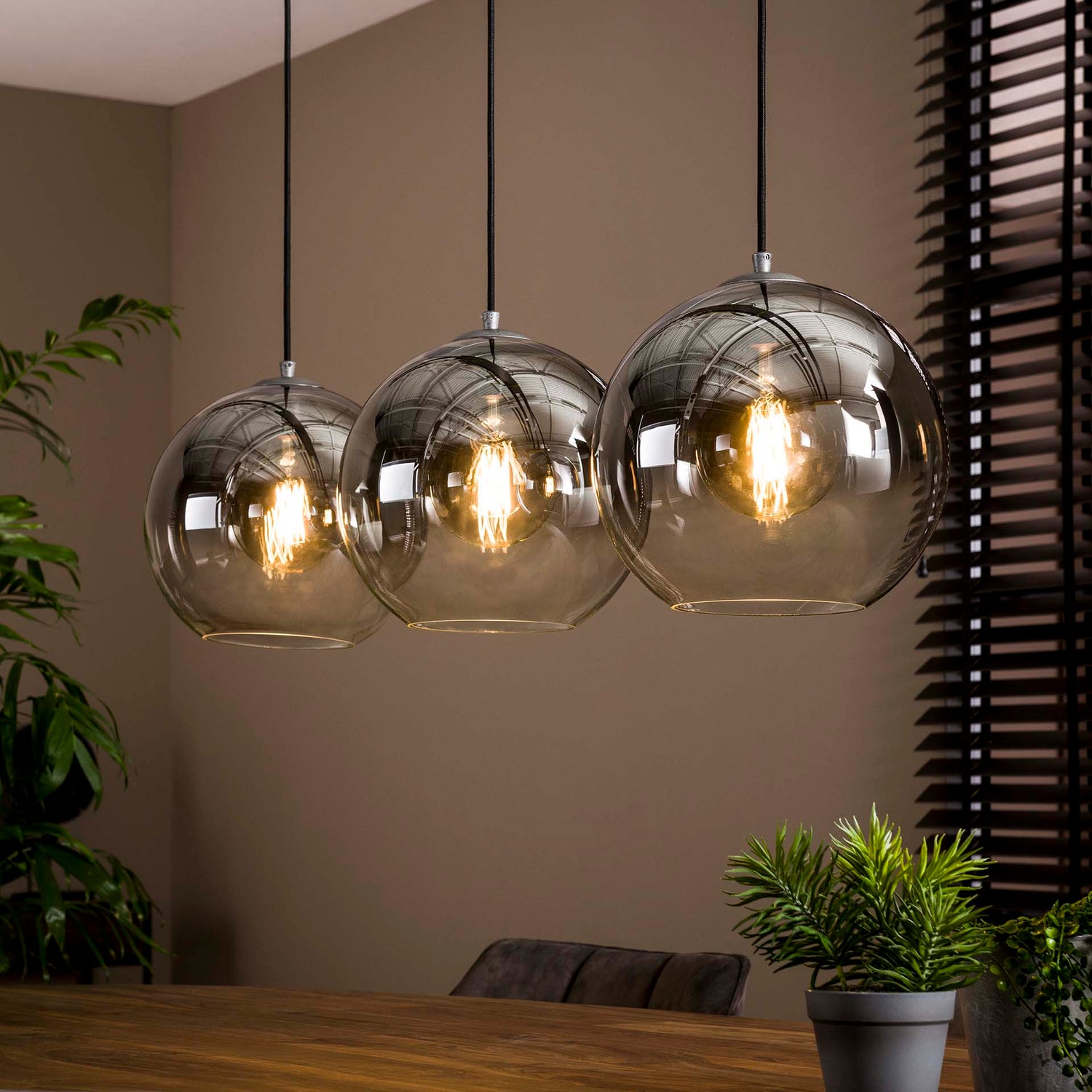 Hanglamp met 3 lampen bubble shaded - 115x29x150 cm - Oud Zilver