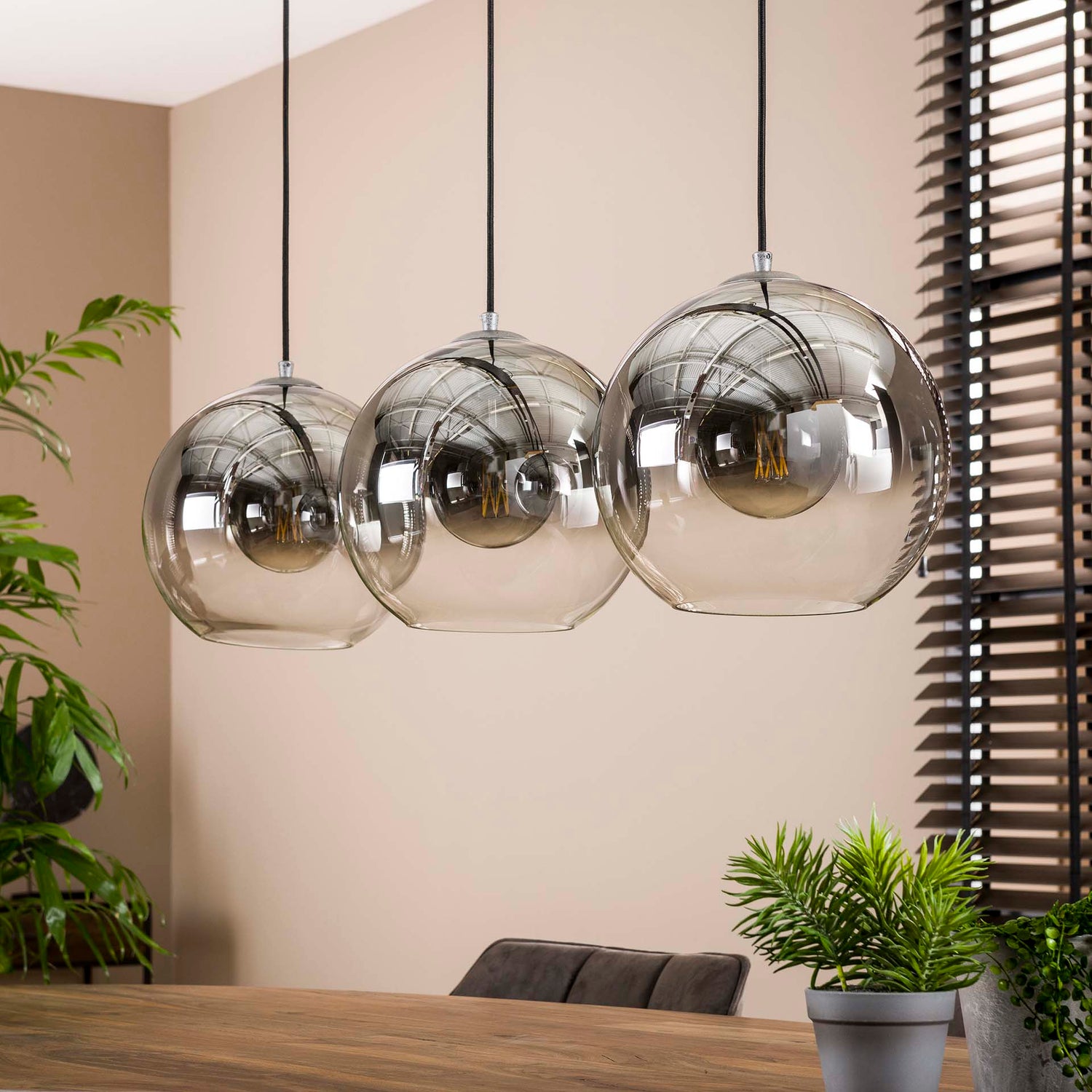 Hanglamp met 3 lampen bubble shaded - 115x29x150 cm - Oud Zilver