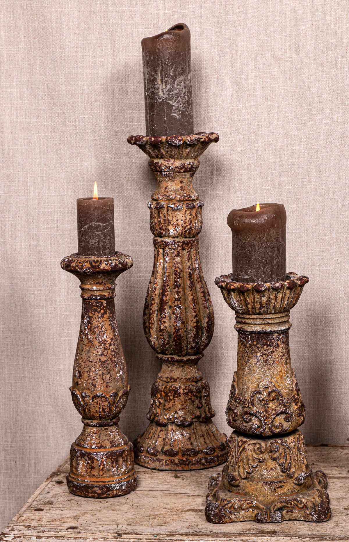 Burnt Red Cream Cement Candle Holder Square Base