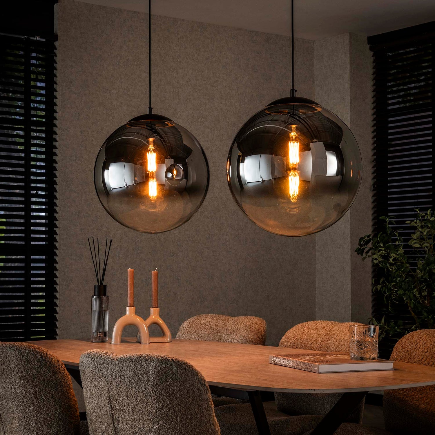 Hanglamp met 2 Lampen Bubble Shaded XL - 110x40x150 cm - Artic Zwart