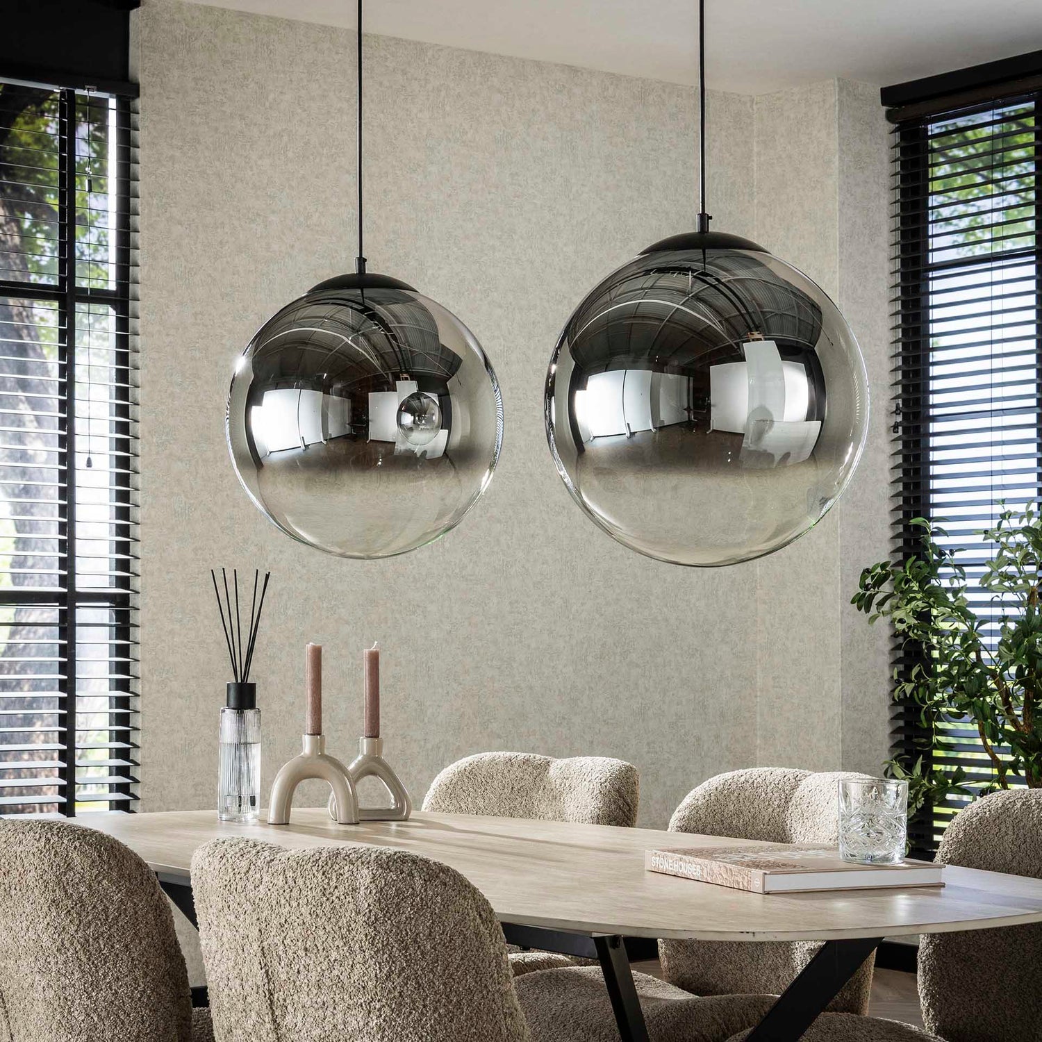 Hanglamp met 2 Lampen Bubble Shaded XL - 110x40x150 cm - Artic Zwart