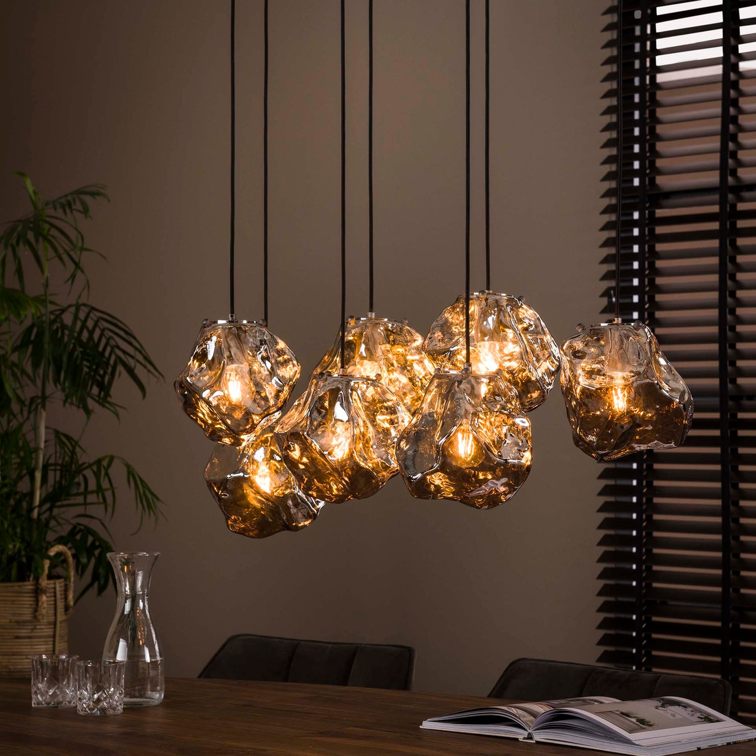 Hanglamp met 7 Lampen Rock - 95x44x150 cm - Chromed - Glas