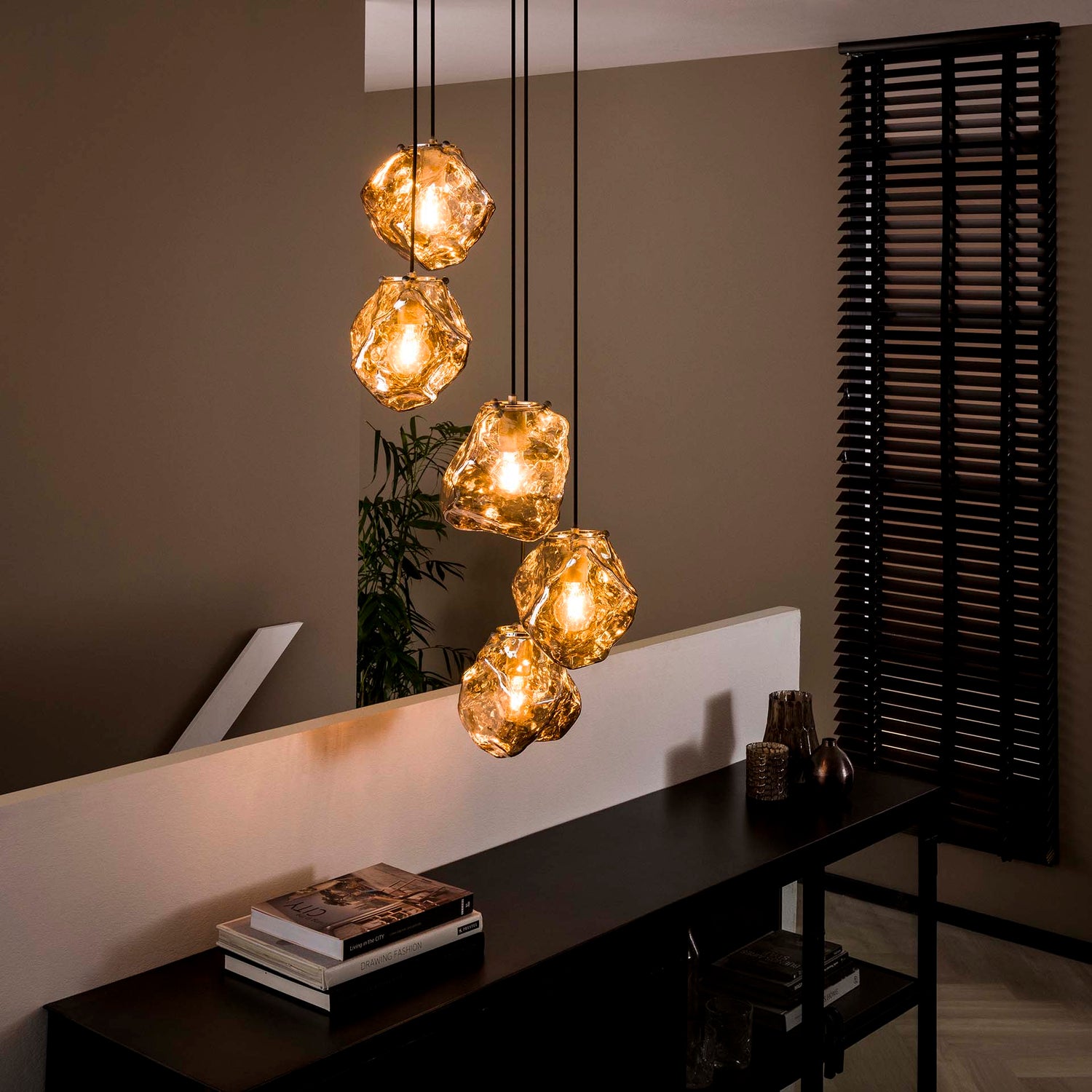 Hanglamp met 5 Lampen Rock Getrapt - 50x50x150 cm - Chromed - Glas