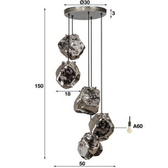 Hanglamp met 5 Lampen Rock Getrapt - 50x50x150 cm - Chromed - Glas