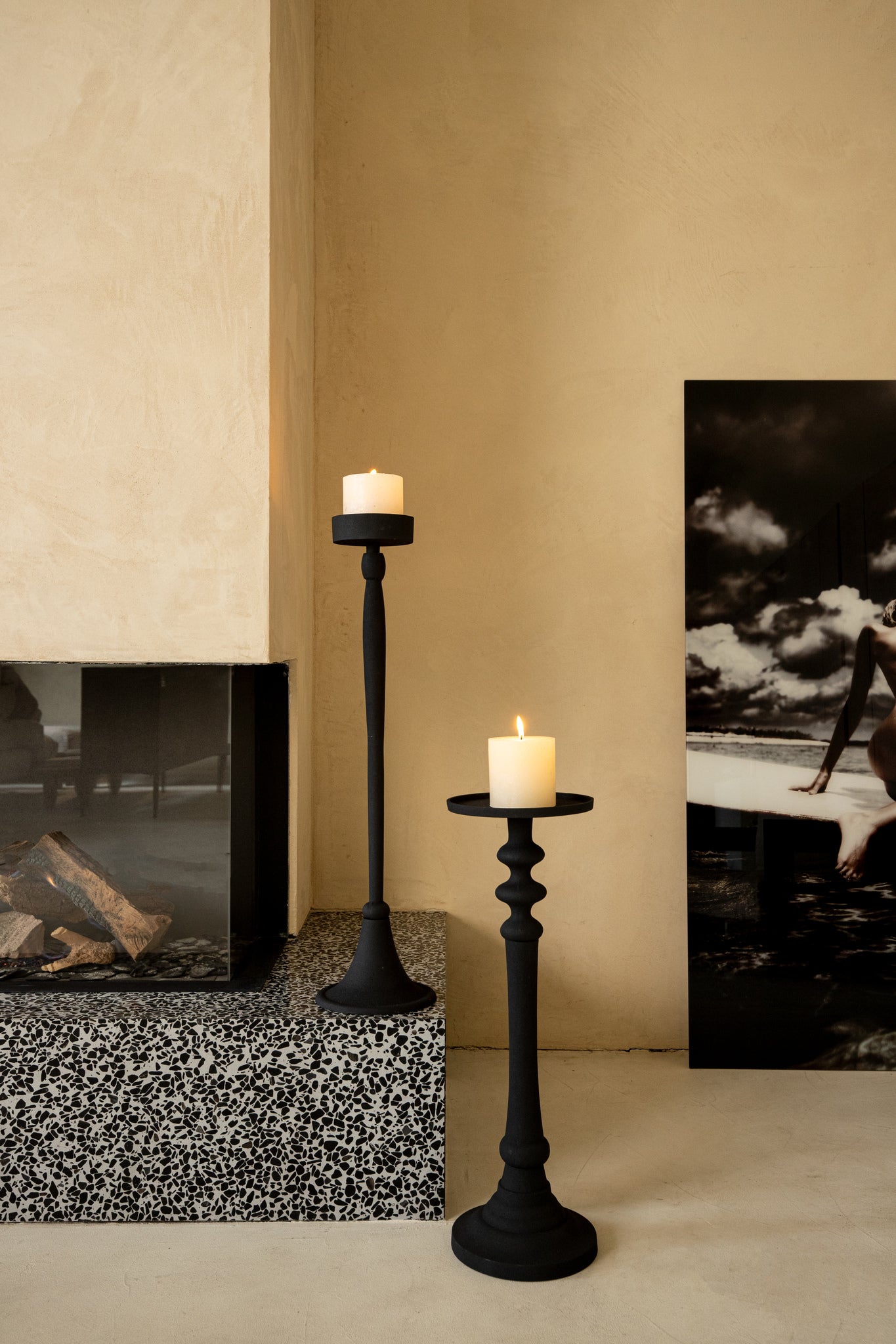 Zival Black Casted Alu Candleholder Round High