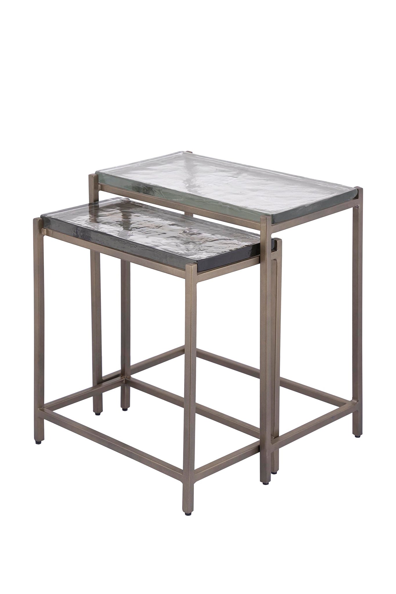 Lucinde Brass Iron Sidetable Thick Glass Rect Set van 2