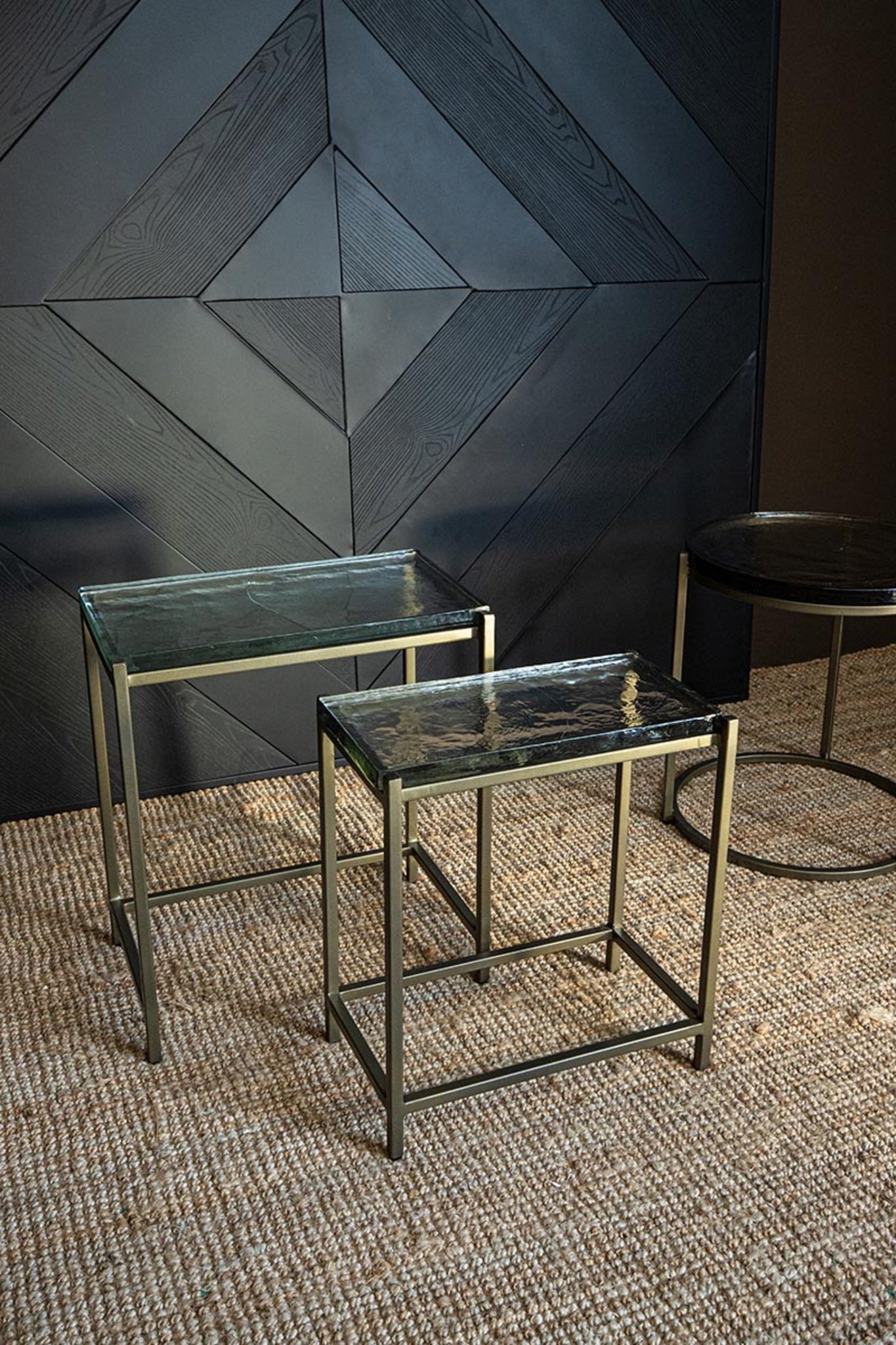 Lucinde Brass Iron Sidetable Thick Glass Rect Set van 2