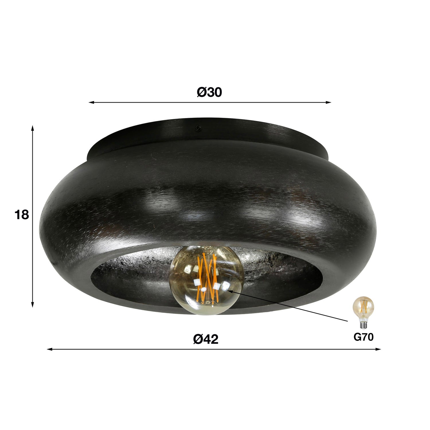 Plafondlamp Sky Ø42 - 42x42x18 cm - Zwart Nikkel