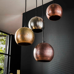 Hanglamp met 6 Lampen Bol Getrapt Metal Print - 40x40x150 cm - Mat Nikkel Mix Color