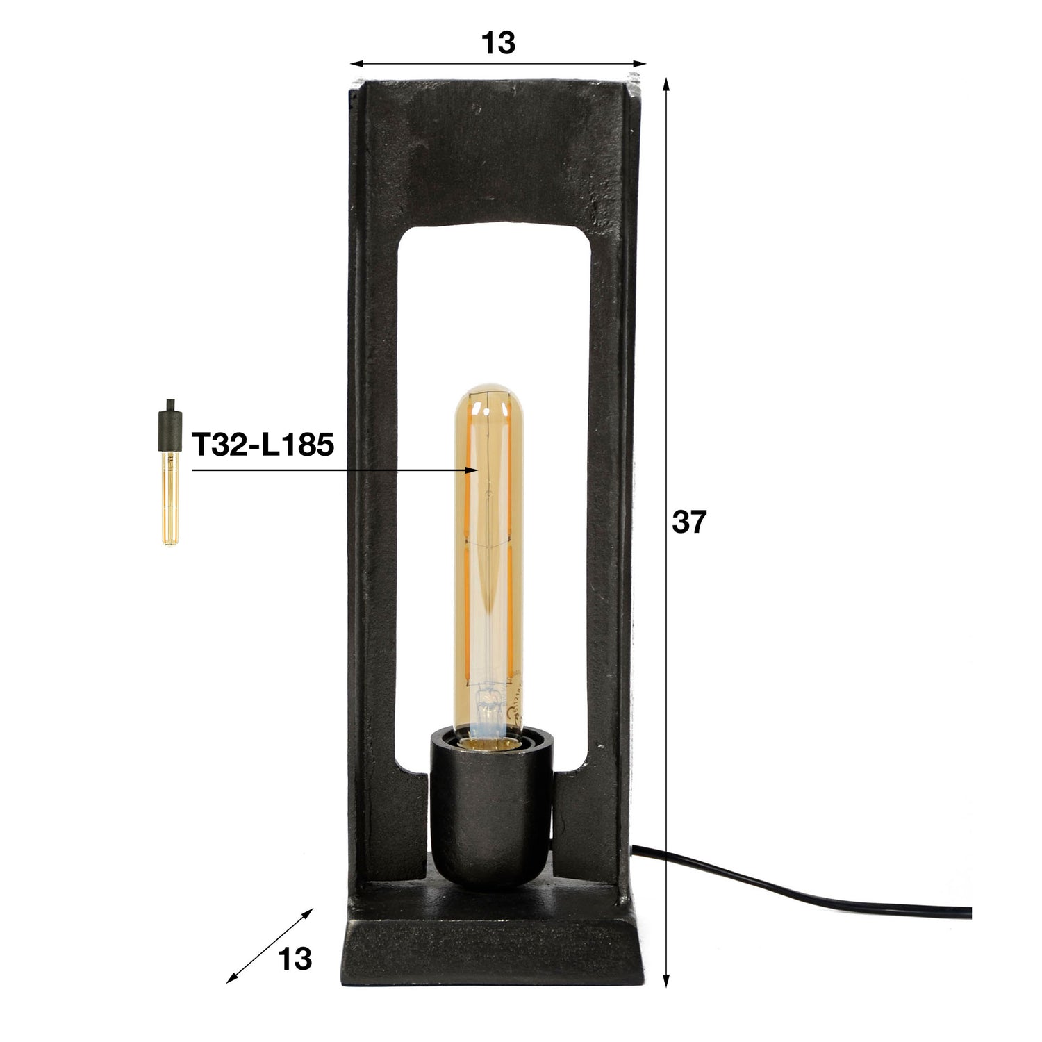 Tafellamp H-profiel - 13x13x37 cm - Zwart Nikkel