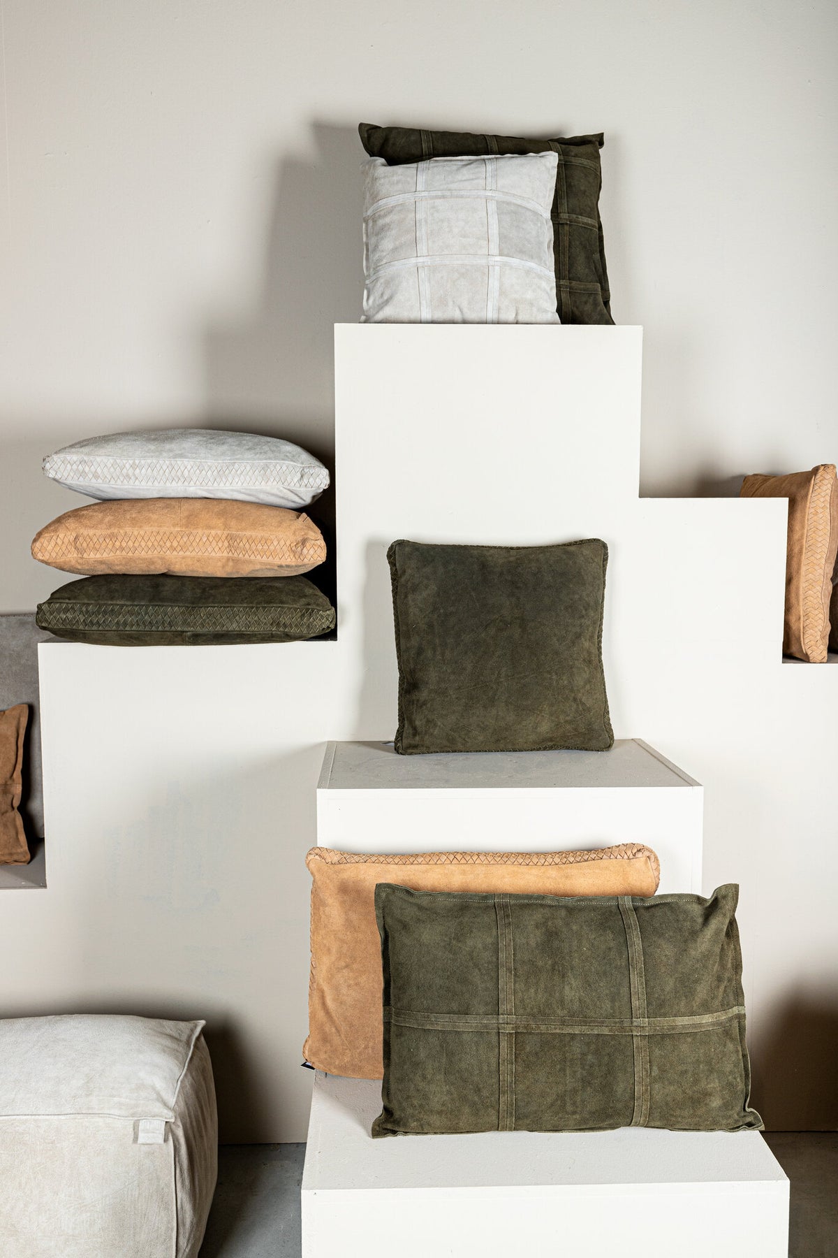 Suky Camel Suede Leather Cushion Rectangle