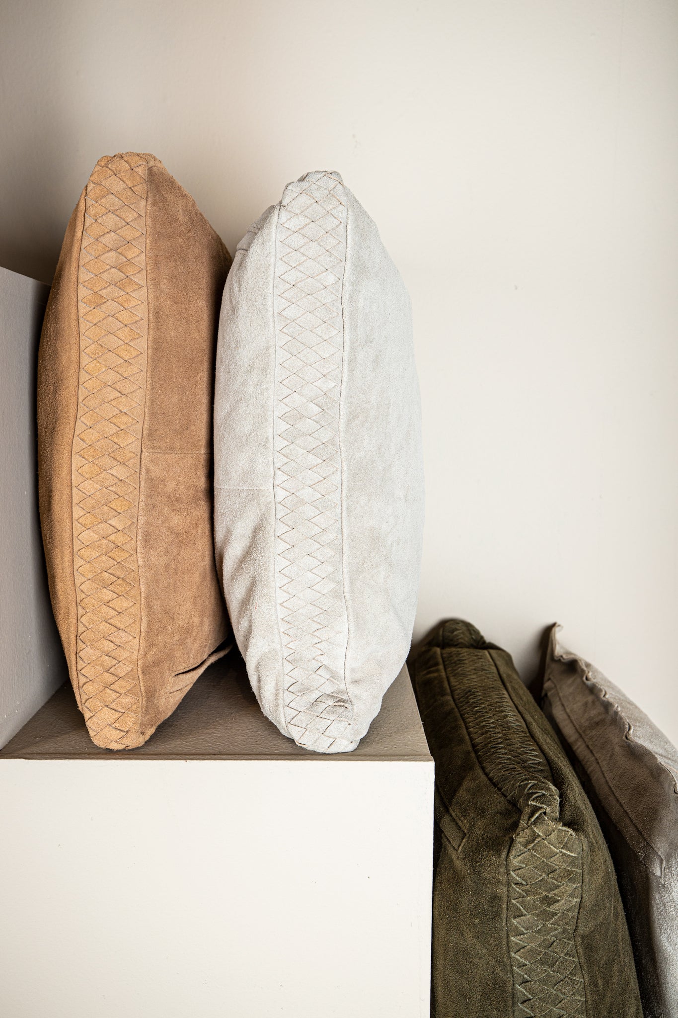 Suky Taupe Suede Leather Cushion Square S