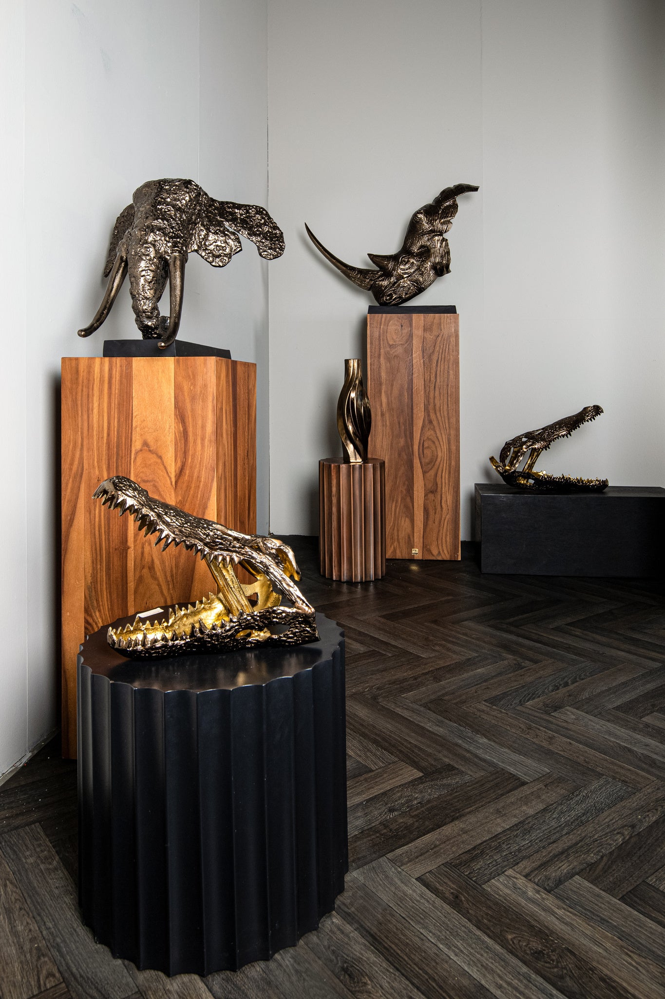 Lizee Brass Casted Alu Crocodile Head Statue L